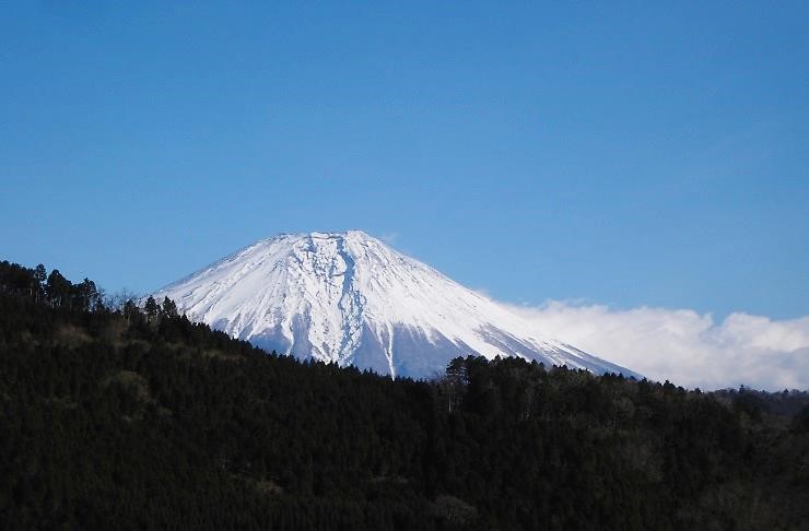 三石展望地より雪化粧した富士山を望む